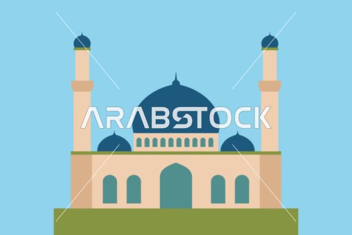 Logo symbol of the place of prayer in the mosque, the concept of worship and drawing closer to God Almighty, distinctive Islamic design templates, blue background, vector illustrator.