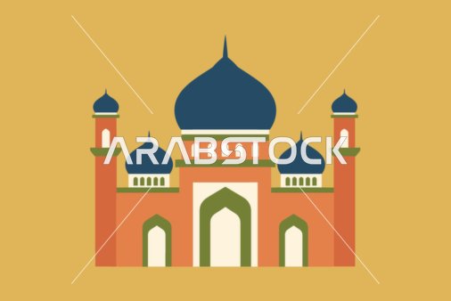 شعار رمز مكان اقامة الصلاة في المسجد, مفهوم العبادة و التقرب الى الله تعالى, قوالب تصميم اسلامية مميزة, خلفية برتقالي, فيكتور اليستريتور