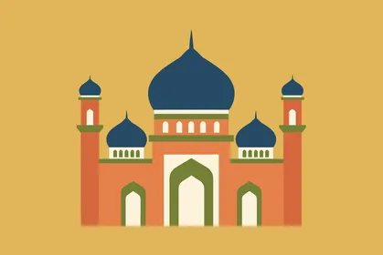 شعار رمز مكان اقامة الصلاة في المسجد, مفهوم العبادة و التقرب الى الله تعالى, قوالب تصميم اسلامية مميزة, خلفية برتقالي, فيكتور اليستريتور