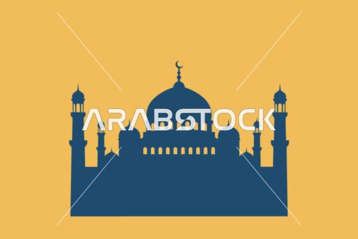 شعار رمز مكان اقامة الصلاة في المسجد, مفهوم العبادة و التقرب الى الله تعالى, قوالب تصميم اسلامية مميزة, خلفية برتقالي, فيكتور اليستريتور