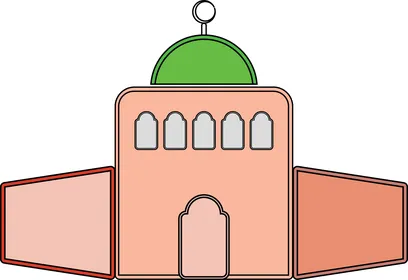 تصميم لمبنى مساجد ملون على خلفية بيضاء، رسوم و ديكورات اسلامية رمضانية, مفهوم العبادة و التقرب الى الله, الصلاة في المسجد, فيكتور اليستريتور