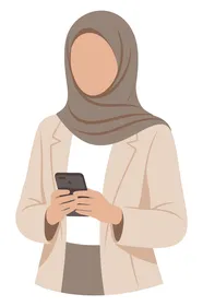 الاناقة والاهتمام بالمظهر الخارجي, مفهوم الحياء والحشمة، امرأة عربيه خليجية سعودية ترتدي الحجاب وتحمل هاتف محمول، خلفية بيضاء، فيكتور اليستريتور