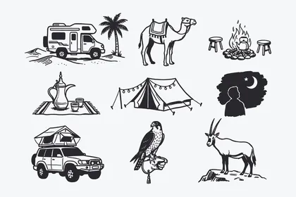 ايقونات اسلامية خطية ، مجموعة من الايقونات الاسلامية  التي تشمل (الصلاه ، العبادة ، قراءه القرآن ، المسجد ، البوصلة، الدعاء) ، مجموعة ايقونات خطية، فيكتور اليستريتور