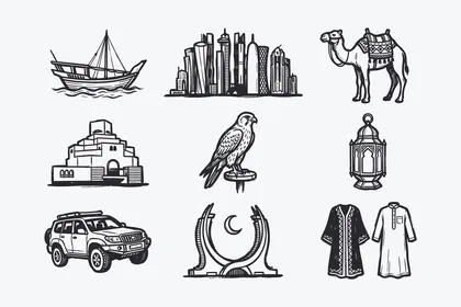 ايقونات اسلامية خطية ، مجموعة من الايقونات الاسلامية  التي تشمل (الصلاه ، العبادة ، قراءه القرآن ، المسجد ، البوصلة، الدعاء) ، مجموعة ايقونات خطية، فيكتور اليستريتور