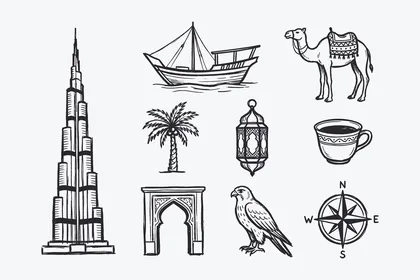 ايقونات اسلامية خطية ، مجموعة من الايقونات الاسلامية  التي تشمل (الصلاه ، العبادة ، قراءه القرآن ، المسجد ، البوصلة، الدعاء) ، مجموعة ايقونات خطية، فيكتور اليستريتور