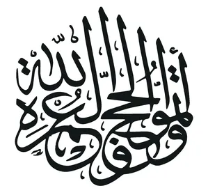 فيكتور مخطوطة فأتمو العمرة والحج لله باللون الاسود، تايبوجرافي، مخطوطة عربية، مخطوطة اسلامية، شكر الله، خلفية بيضاء، فيكتور اليستريتور