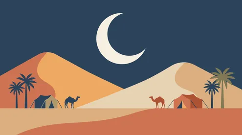 The Saudi Arabian desert, soft sand dunes, vector illustrator, calm natural background.