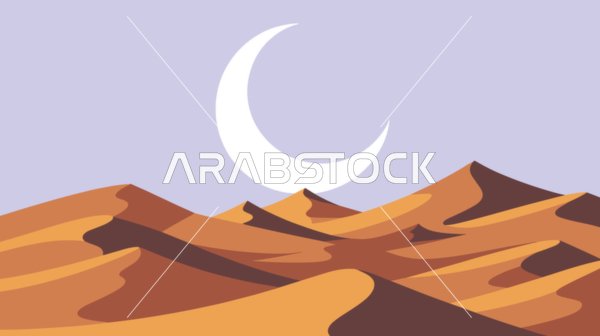 The Saudi Arabian desert, soft sand dunes, vector illustrator, calm natural background.