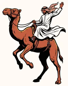 رجل عربي خليجي سعودي يرتدي الزي التقليدي يركب جمل ، هزاية ركوب الجمل، فيكتور اليستريتور، خلفية بيضاء