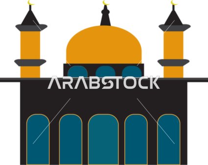 Eid al-Fitr celebration design element featuring a mosque and minarets