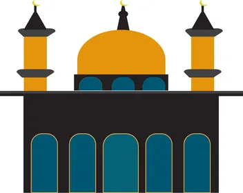 Eid al-Fitr celebration design element featuring a mosque and minarets