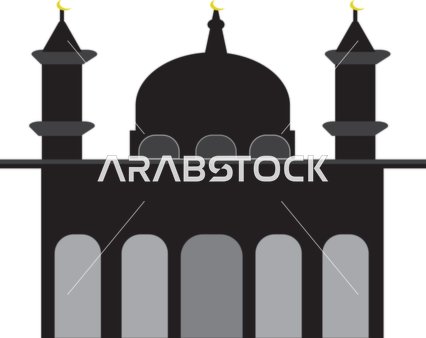 Minimalist Mosque Building Silhouette Isolated on White Background