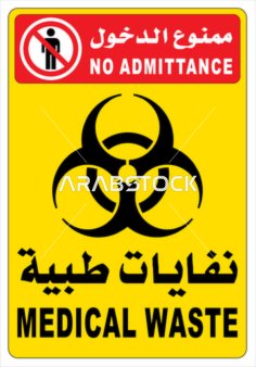 An explanatory vector illustrating specific instructions for prohibiting entry, a signboard for medical waste, alerts and instructions, vector illustrator.