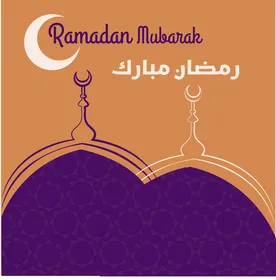 Ramadan Mubarak Greeting with Mosque Domes and Crescent