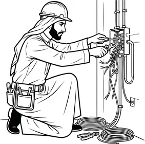 Arab Electrician Repairing Electrical Wiring Illustration