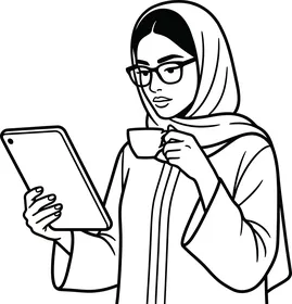 Arab Woman Hijab Glasses Tablet Vector Illustration