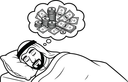 Arab Man Sleeping and Dreaming of Money Vector