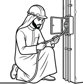Saudi Electrician Maintenance Line Art Illustration