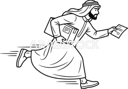 رسم فيكتور لرجل خليجي يركض بسرعة لتوصيل طرد بريدي