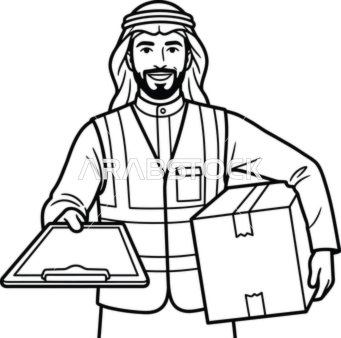 Arab Delivery Man with Package Line Art