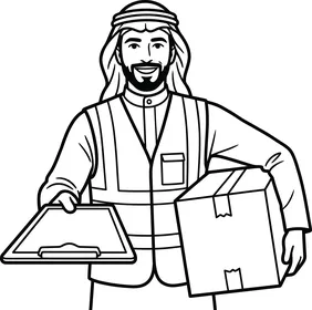 Arab Delivery Man with Package Line Art