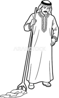 رسم توضيحي لرجل عربي بالثوب التقليدي يقوم بأعمال الزراعة