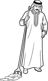 رسم توضيحي لرجل عربي بالثوب التقليدي يقوم بأعمال الزراعة