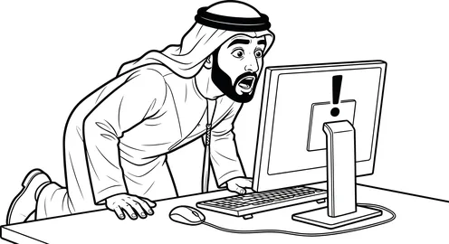 Shocked Arab Man Looking at Computer Screen Vector