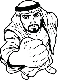 رسم توضيحي لرجل عربي بالزي التقليدي يوجه قبضته