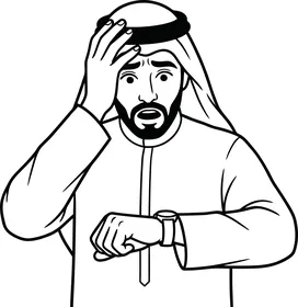 Stressed Arab Man Checking Wristwatch Line Art Vector