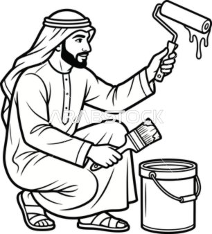 Arab Man with Painting Tools Line Art Illustration
