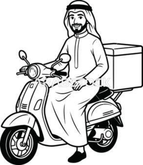 رجل توصيل عربي يقود دراجة نارية رسم فيكتور توضيحي