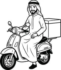 رجل توصيل عربي يقود دراجة نارية رسم فيكتور توضيحي