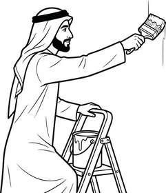 رسم توضيحي لرجل عربي يطلي الجدار