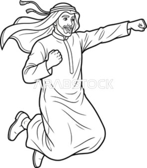 رجل عربي بطل خارق يطير رسم خطي توضيحي