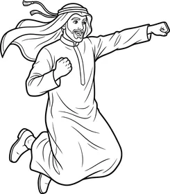 رجل عربي بطل خارق يطير رسم خطي توضيحي