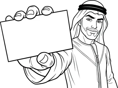 Arab Man Holding Blank Business Card Vector Illustration