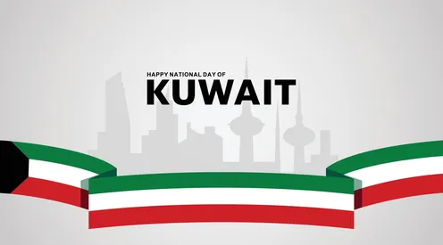 Kuwait National Day Celebration with Flag and Skyline