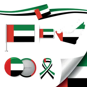 United Arab Emirates National Flag and Map Vector Set