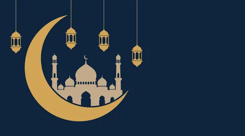 Ramadan Mosque Crescent Moon and Lantern Vector