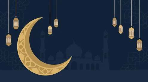 Ramadan Crescent Moon and Lanterns Islamic Background