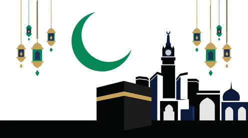 Kaaba and Makkah Clock Tower Islamic Vector Illustration