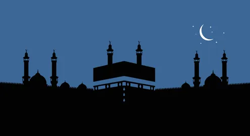 سيلويت الكعبة المشرفة في مكة المكرمة في المسجد الحرام