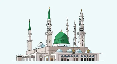 رسم توضيحي للمسجد النبوي الشريف القبة الخضراء بالمدينة