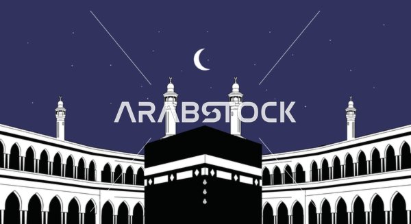 رسم توضيحي للكعبة المشرفة في مكة المكرمة ليلاً