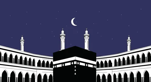 رسم توضيحي للكعبة المشرفة في مكة المكرمة ليلاً