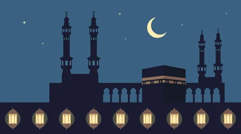 Kaaba and Masjid al-Haram Vector Illustration Night