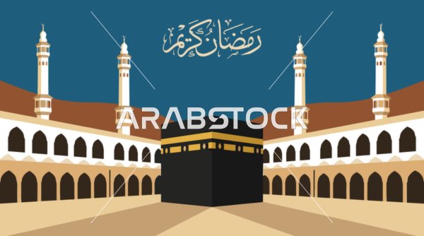 رسم توضيحي إسلامي للكعبة المشرفة مكة المكرمة رمضان كريم