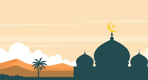 رسم توضيحي لظل المسجد في غروب الصحراء