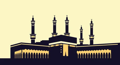 Holy Kaaba and Al-Masjid al-Haram Vector Illustration